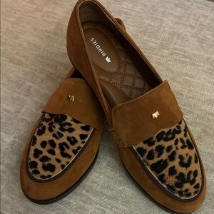 Birdies Tan Quilted Loafers with leopard.  Excellent condition.